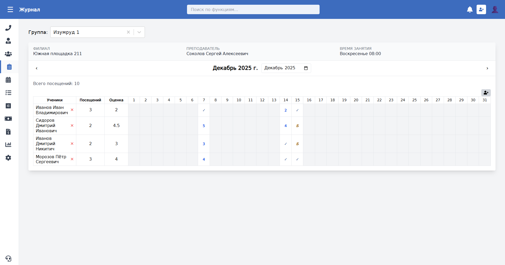 Журнал посещаемости